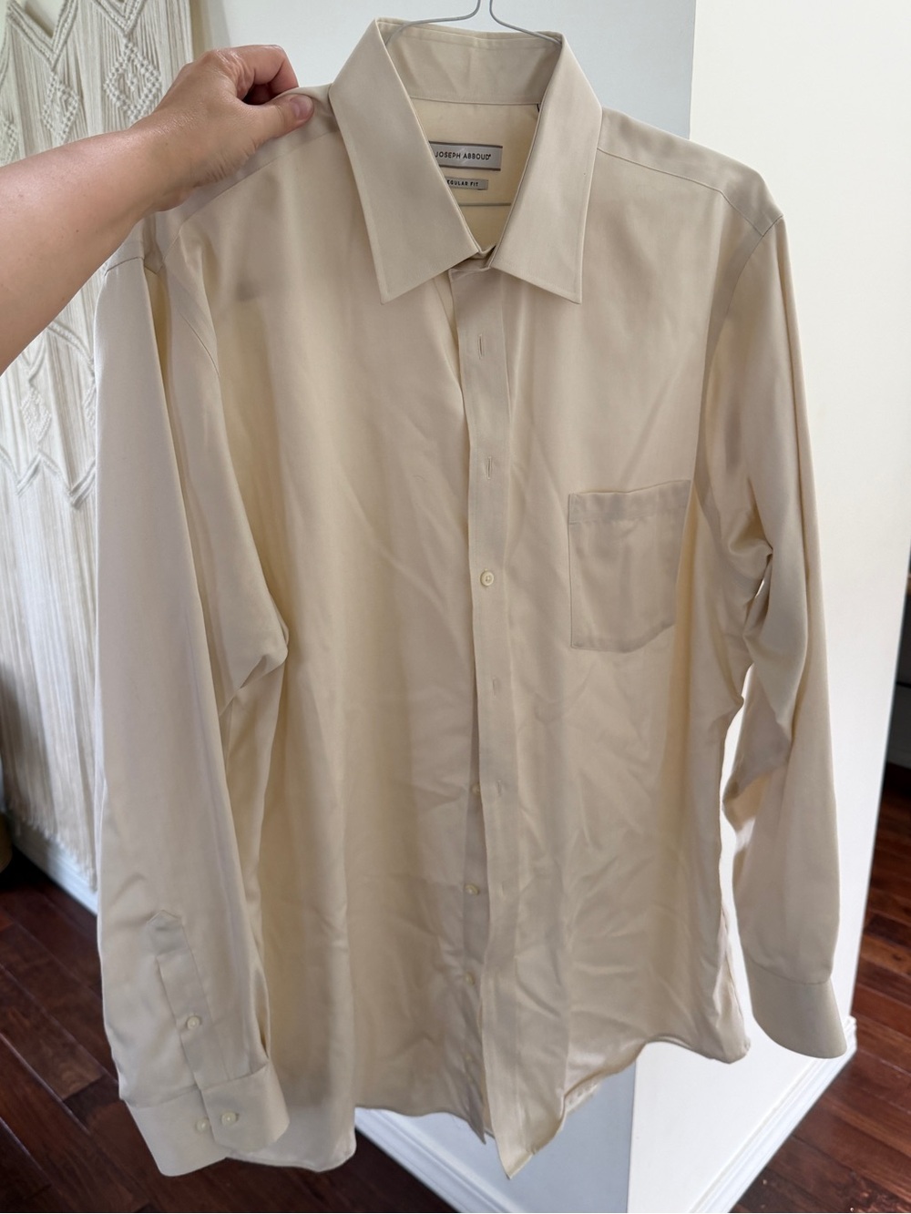 Joseph Abboud Cream Regular Fit Tall 18 36/37 Cotton Button Down Dress Shirt